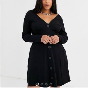 ASOS Curve Sz 18 Long Sleeve Rib Tea Dress in Black